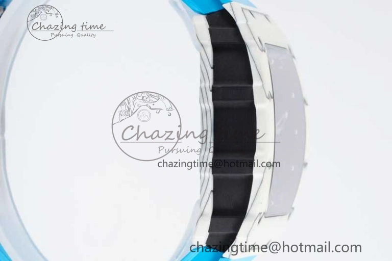 RM035 White Carbon SONIC Best Edition Skeleton Dial on Blue Rubber Strap Clone RMUL2