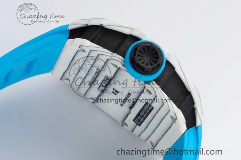 RM035 White Carbon SONIC Best Edition Skeleton Dial on Blue Rubber Strap Clone RMUL2