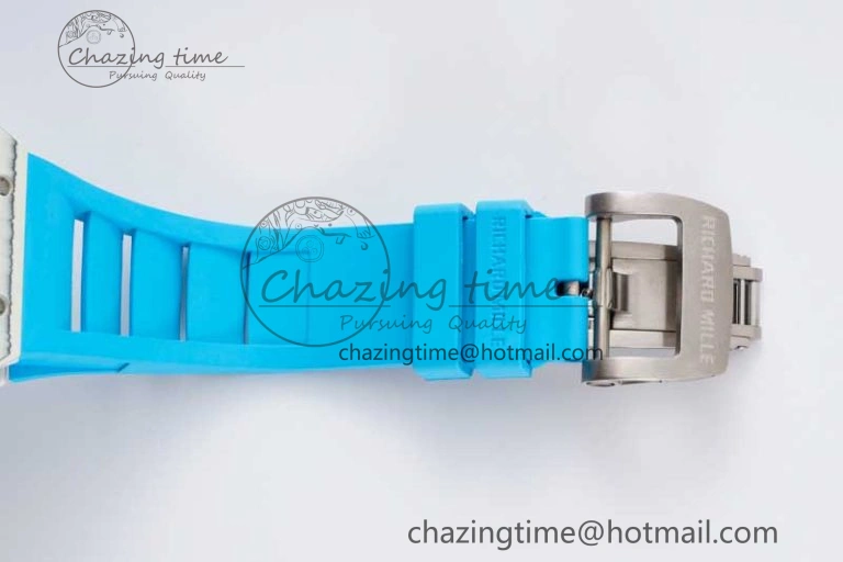 RM035 White Carbon SONIC Best Edition Skeleton Dial on Blue Rubber Strap Clone RMUL2