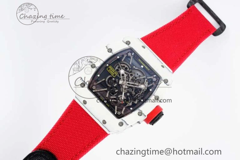 RM035 White Carbon SONIC Best Edition Skeleton Dial on Red Nylon Strap Clone RMUL2