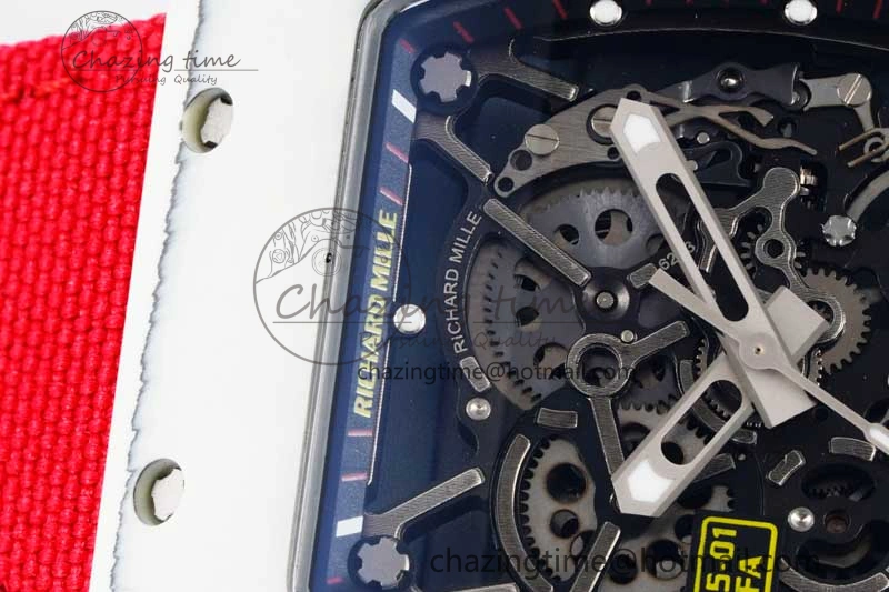 RM035 White Carbon SONIC Best Edition Skeleton Dial on Red Nylon Strap Clone RMUL2