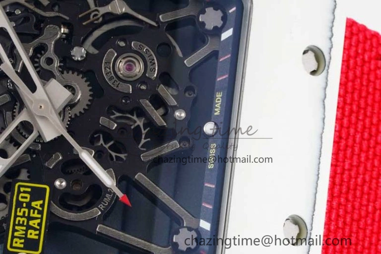 RM035 White Carbon SONIC Best Edition Skeleton Dial on Red Nylon Strap Clone RMUL2