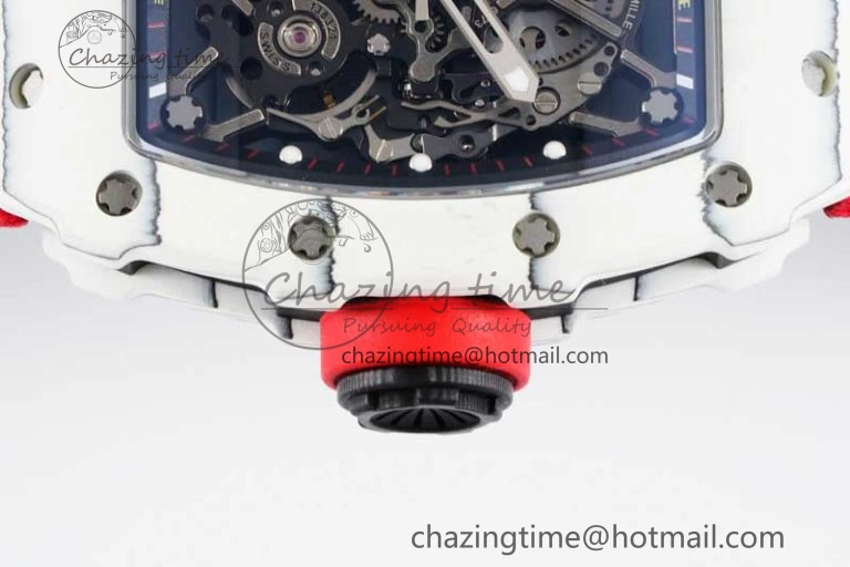 RM035 White Carbon SONIC Best Edition Skeleton Dial on Red Nylon Strap Clone RMUL2