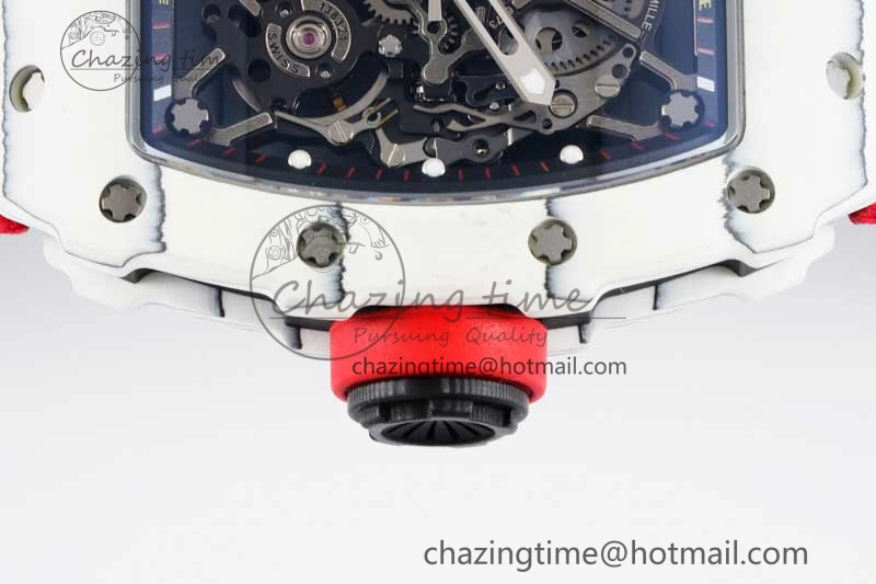RM035 White Carbon SONIC Best Edition Skeleton Dial on Red Nylon Strap Clone RMUL2