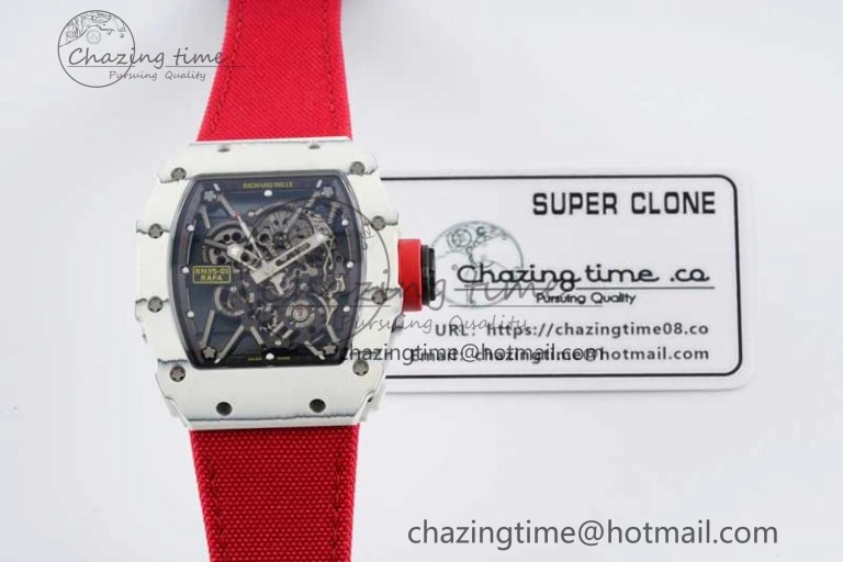 RM035 White Carbon SONIC Best Edition Skeleton Dial on Red Nylon Strap Clone RMUL2