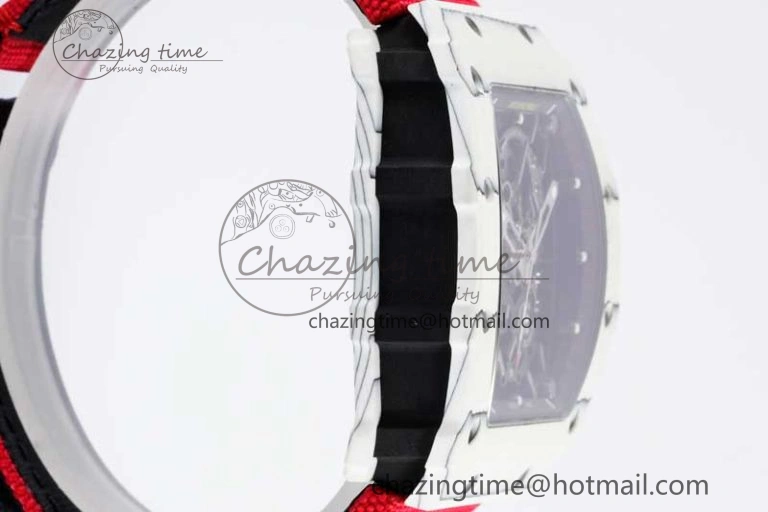 RM035 White Carbon SONIC Best Edition Skeleton Dial on Red Nylon Strap Clone RMUL2