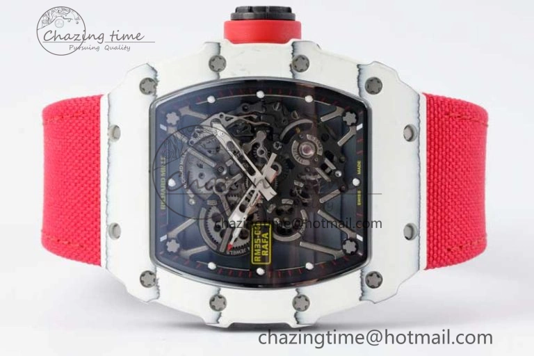 RM035 White Carbon SONIC Best Edition Skeleton Dial on Red Nylon Strap Clone RMUL2