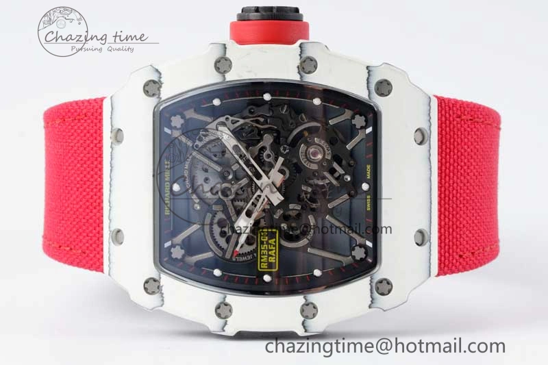 RM035 White Carbon SONIC Best Edition Skeleton Dial on Red Nylon Strap Clone RMUL2