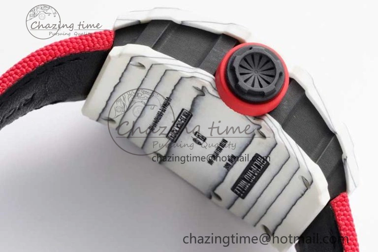 RM035 White Carbon SONIC Best Edition Skeleton Dial on Red Nylon Strap Clone RMUL2