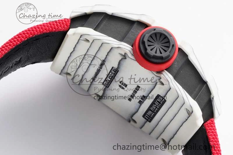RM035 White Carbon SONIC Best Edition Skeleton Dial on Red Nylon Strap Clone RMUL2