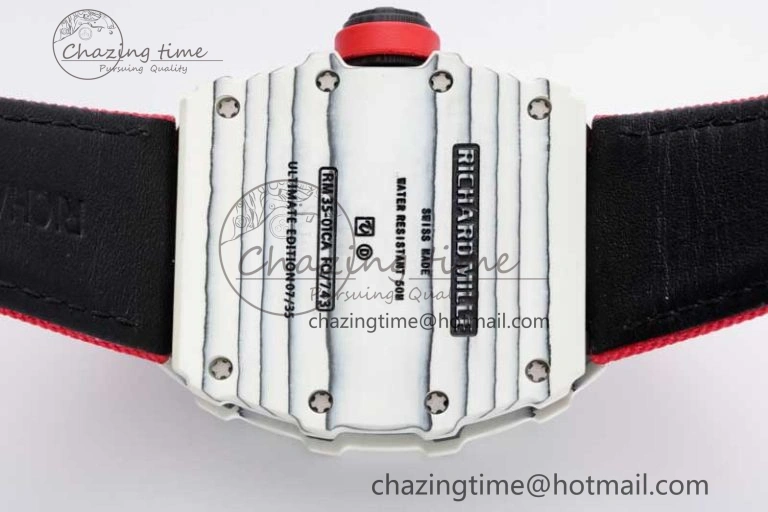 RM035 White Carbon SONIC Best Edition Skeleton Dial on Red Nylon Strap Clone RMUL2