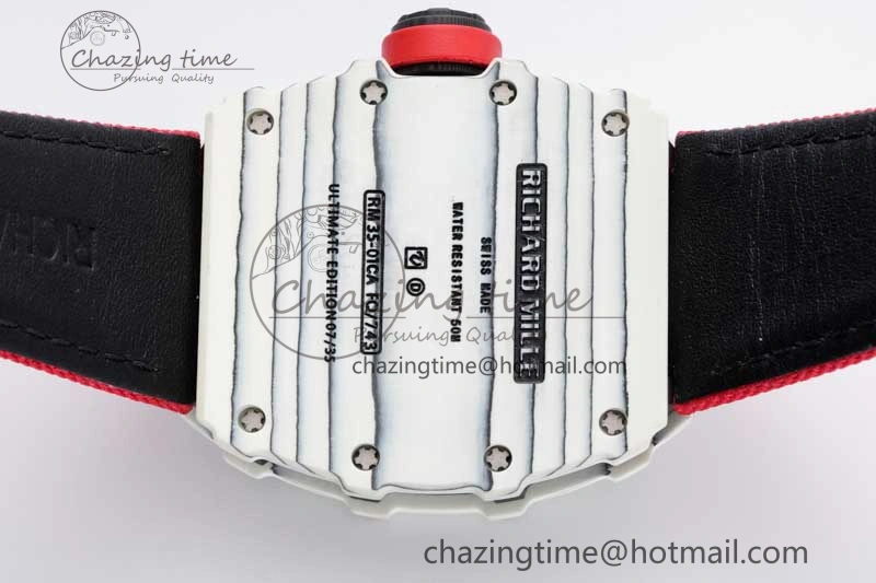 RM035 White Carbon SONIC Best Edition Skeleton Dial on Red Nylon Strap Clone RMUL2