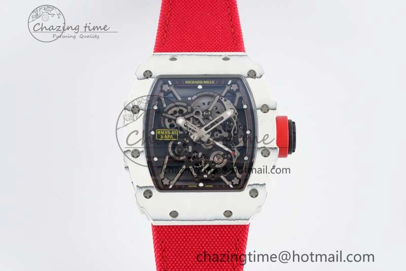 RM035 White Carbon SONIC Best Edition Skeleton Dial on Red Nylon Strap Clone RMUL2