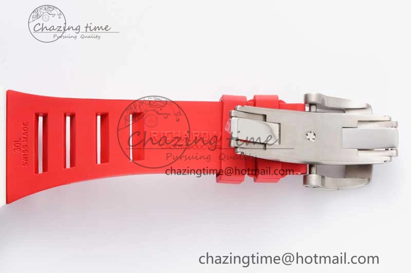 RM035 White Carbon SONIC Best Edition Skeleton Dial on Red Rubber Strap Clone RMUL2