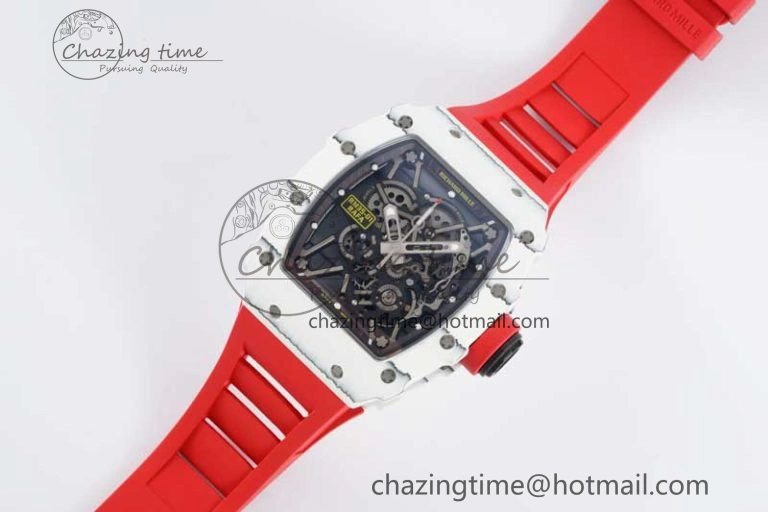 RM035 White Carbon SONIC Best Edition Skeleton Dial on Red Rubber Strap Clone RMUL2