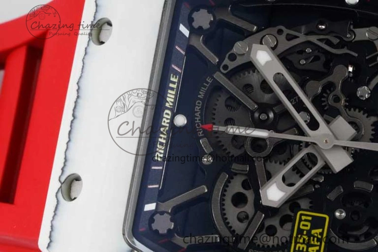 RM035 White Carbon SONIC Best Edition Skeleton Dial on Red Rubber Strap Clone RMUL2