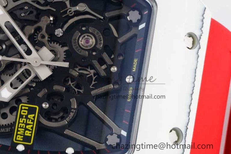 RM035 White Carbon SONIC Best Edition Skeleton Dial on Red Rubber Strap Clone RMUL2