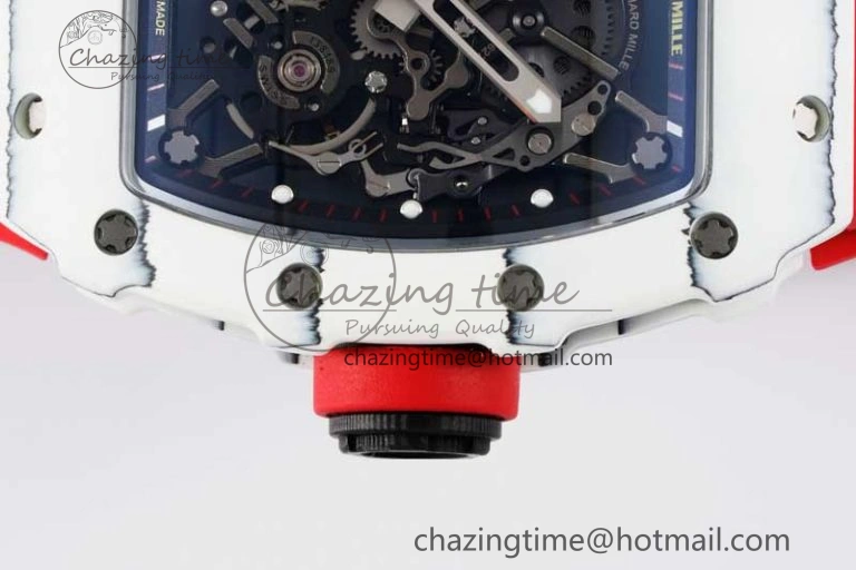 RM035 White Carbon SONIC Best Edition Skeleton Dial on Red Rubber Strap Clone RMUL2
