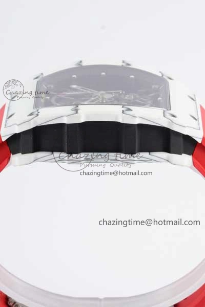 RM035 White Carbon SONIC Best Edition Skeleton Dial on Red Rubber Strap Clone RMUL2