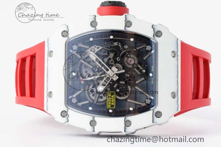 RM035 White Carbon SONIC Best Edition Skeleton Dial on Red Rubber Strap Clone RMUL2