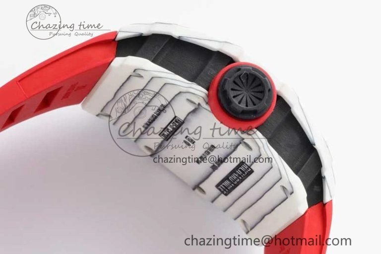 RM035 White Carbon SONIC Best Edition Skeleton Dial on Red Rubber Strap Clone RMUL2