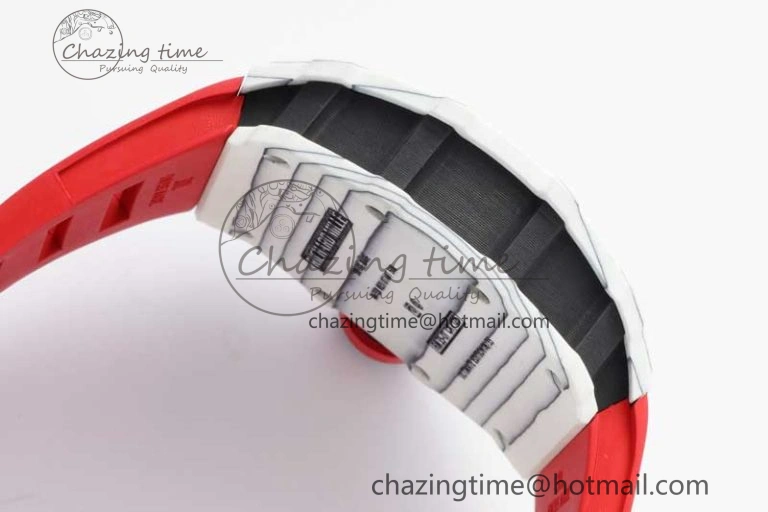 RM035 White Carbon SONIC Best Edition Skeleton Dial on Red Rubber Strap Clone RMUL2
