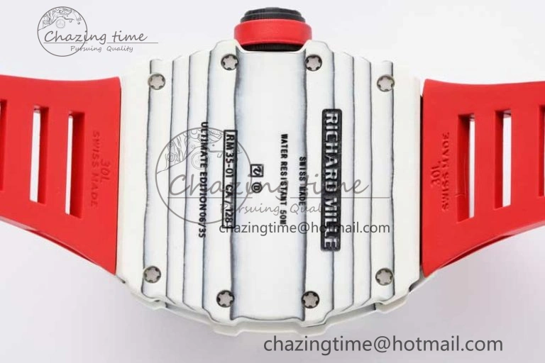 RM035 White Carbon SONIC Best Edition Skeleton Dial on Red Rubber Strap Clone RMUL2