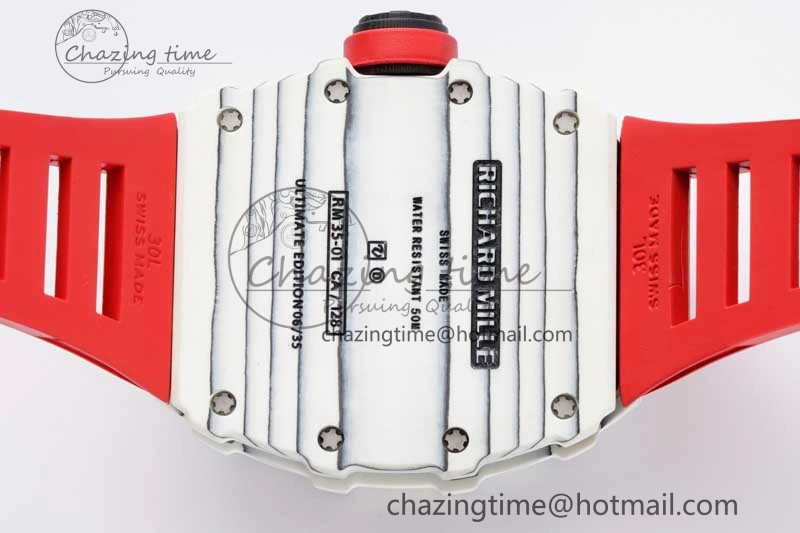 RM035 White Carbon SONIC Best Edition Skeleton Dial on Red Rubber Strap Clone RMUL2