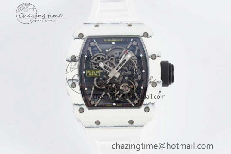 RM035 White Carbon SONIC Best Edition Skeleton Dial on White Rubber Strap Clone RMUL2