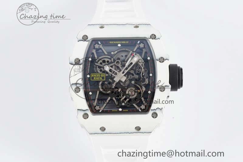 RM035 White Carbon SONIC Best Edition Skeleton Dial on White Rubber Strap Clone RMUL2