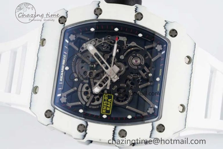 RM035 White Carbon SONIC Best Edition Skeleton Dial on White Rubber Strap Clone RMUL2