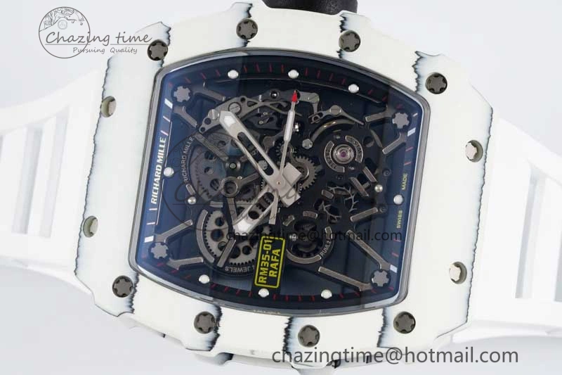 RM035 White Carbon SONIC Best Edition Skeleton Dial on White Rubber Strap Clone RMUL2
