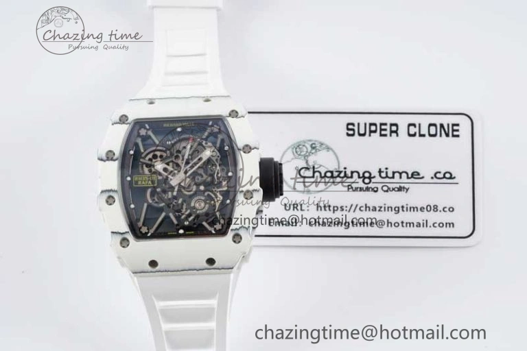 RM035 White Carbon SONIC Best Edition Skeleton Dial on White Rubber Strap Clone RMUL2