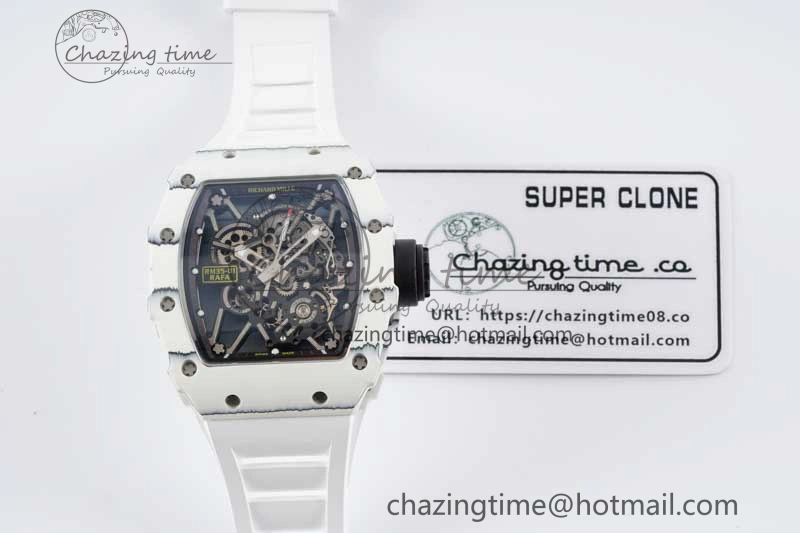 RM035 White Carbon SONIC Best Edition Skeleton Dial on White Rubber Strap Clone RMUL2