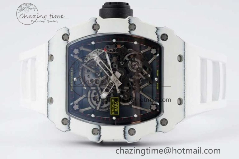 RM035 White Carbon SONIC Best Edition Skeleton Dial on White Rubber Strap Clone RMUL2