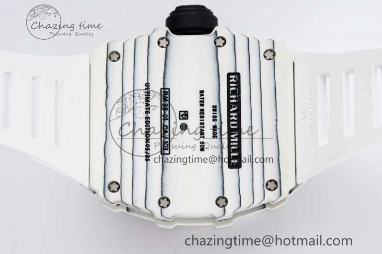 RM035 White Carbon SONIC Best Edition Skeleton Dial on White Rubber Strap Clone RMUL2