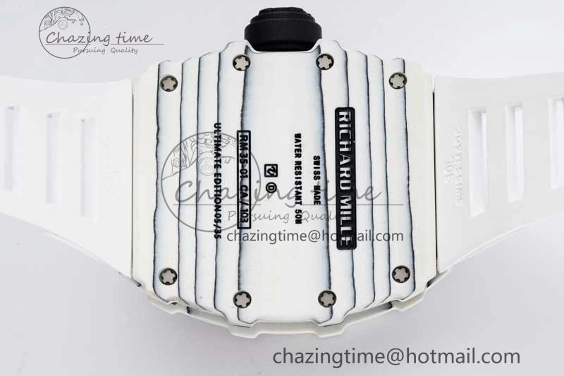 RM035 White Carbon SONIC Best Edition Skeleton Dial on White Rubber Strap Clone RMUL2