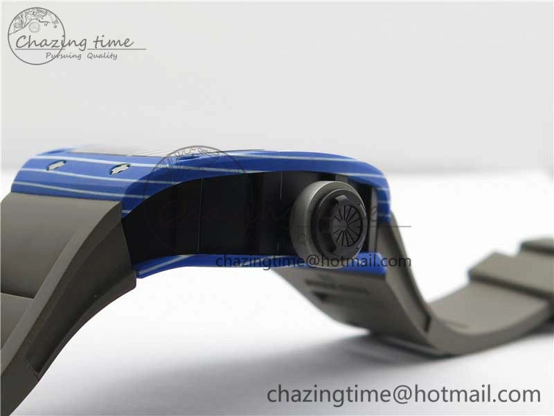 RM052-01 Tourbillon PVD Blue Bezel JBF Best Edition Skeleton Dial on Gray Rubber Strap