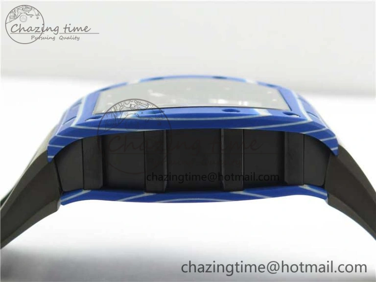 RM052-01 Tourbillon PVD Blue Bezel JBF Best Edition Skeleton Dial on Gray Rubber Strap