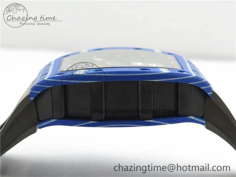RM052-01 Tourbillon PVD Blue Bezel JBF Best Edition Skeleton Dial on Gray Rubber Strap