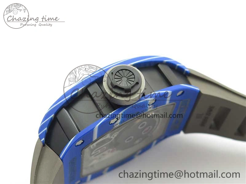 RM052-01 Tourbillon PVD Blue Bezel JBF Best Edition Skeleton Dial on Gray Rubber Strap
