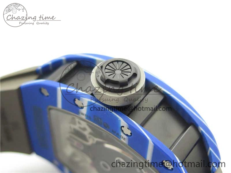 RM052-01 Tourbillon PVD Blue Bezel JBF Best Edition Skeleton Dial on Gray Rubber Strap