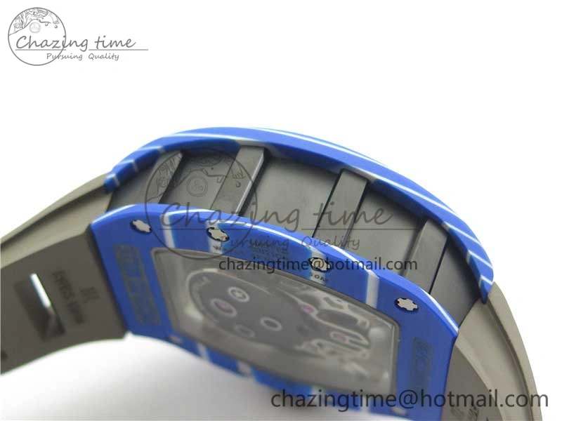 RM052-01 Tourbillon PVD Blue Bezel JBF Best Edition Skeleton Dial on Gray Rubber Strap