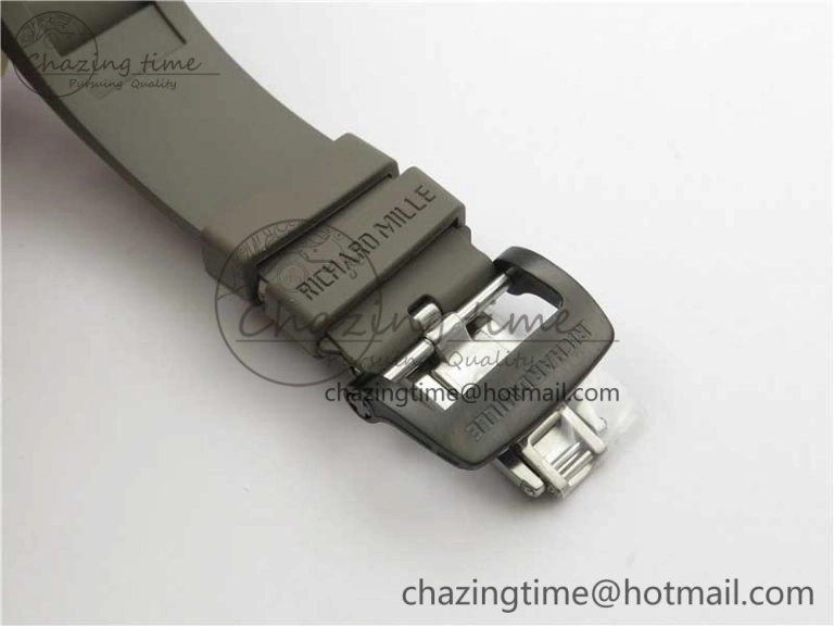 RM052-01 Tourbillon PVD Blue Bezel JBF Best Edition Skeleton Dial on Gray Rubber Strap