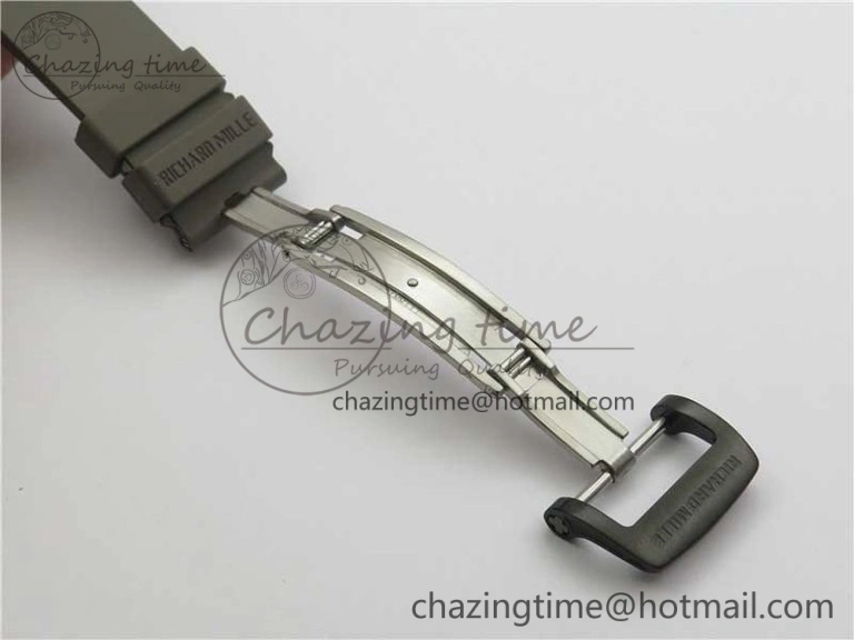 RM052-01 Tourbillon PVD Blue Bezel JBF Best Edition Skeleton Dial on Gray Rubber Strap