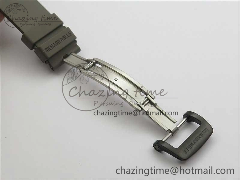 RM052-01 Tourbillon PVD Blue Bezel JBF Best Edition Skeleton Dial on Gray Rubber Strap