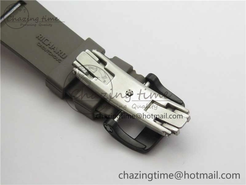 RM052-01 Tourbillon PVD Blue Bezel JBF Best Edition Skeleton Dial on Gray Rubber Strap