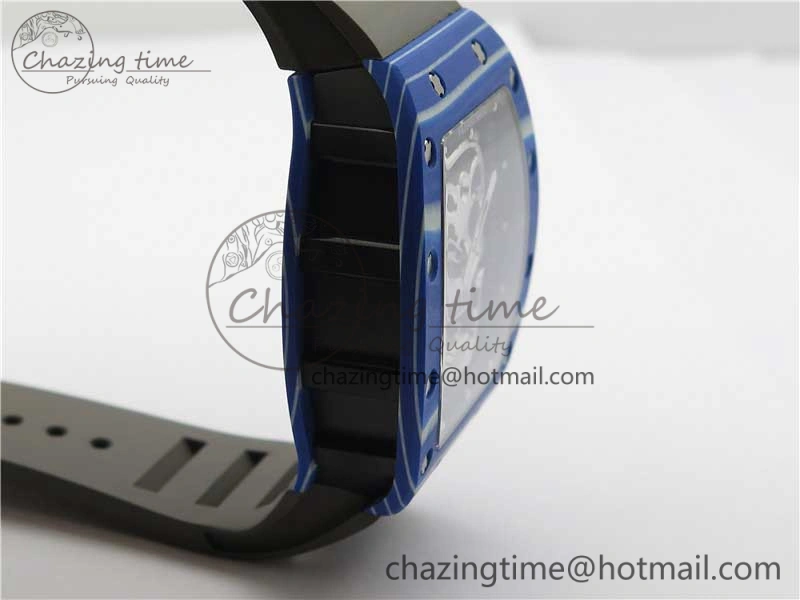 RM052-01 Tourbillon PVD Blue Bezel JBF Best Edition Skeleton Dial on Gray Rubber Strap