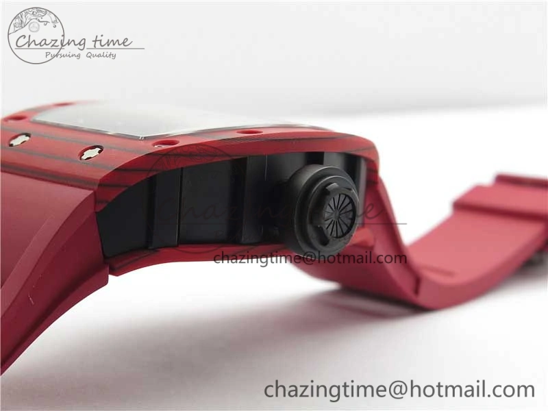 RM052-01 Tourbillon PVD Red Bezel JBF Best Edition Skeleton Dial on Red Rubber Strap