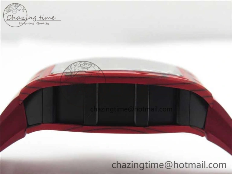 RM052-01 Tourbillon PVD Red Bezel JBF Best Edition Skeleton Dial on Red Rubber Strap